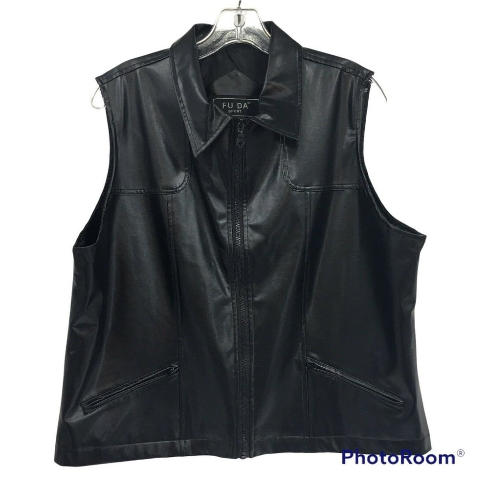 FUDA Sport Black Faux Leather Vest Men's Sz L Biker Cosplay Costume Halloween